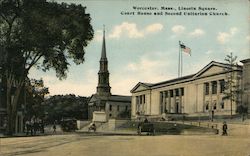 Lincoln Square, Court House and Second Unitarian Church Worcester, MA Postcard Postcard Postcard