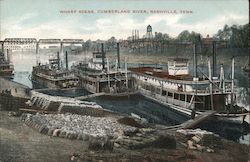 Wharf Scene-Steamboats, Cumberland River Nashville, TN Postcard Postcard Postcard