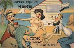 Great Fishing Here - Look What I Caught! Mermaid Comic, Funny Postcard Postcard Postcard