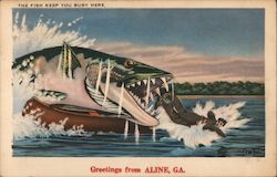 The Fish Keep You Busy Here - Jaws - Greetings from Aline, Ga. Postcard