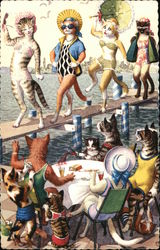 Cats in Swimwear at the Beach Postcard Postcard Postcard