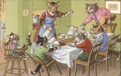 Cats Around a Dining Table Postcard Postcard Postcard