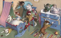 Cat Parents with kittens running amok Cats Postcard Postcard Postcard