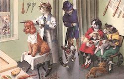 Cats at Barber Shop with Dogs Alfred Mainzer (Eugen Hurtong) Postcard Postcard Postcard