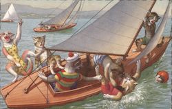 Cats on Tipping Sail Boat Alfred Mainzer (Eugen Hurtong) Postcard Postcard Postcard