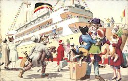 Cats Hurriedly Boarding a Cruise Ship Dressed Animals Postcard Postcard Postcard