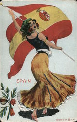 Spanish Flag, Woman in Traditional Costume Spain Postcard Postcard Postcard