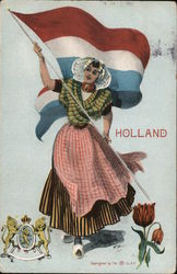 Woman in Traditional Dress Carrying Flag Postcard