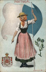 Woman With Flag Portugal Postcard Postcard Postcard