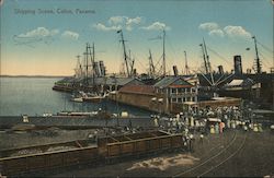 Shipping Scene Colon Panama Postcard