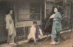 Japanese women and a rickshaw runner Postcard Postcard Postcard