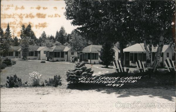 Blue Spruce Cabins Manistique, MI Postcard