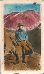 Hand colored Photograph of Man on Mountain Postcard