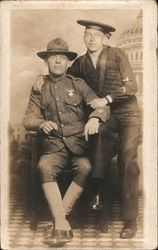 Portrait Snapshot of Soldier and Sailor Postcard