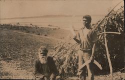 Australian Aborigines with Boomerangs, Traditional Shelter Postcard Postcard Postcard