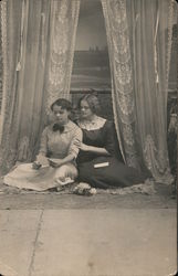 Two Girls Sitting Together Looking at a Note Women Postcard Postcard Postcard