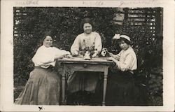 Mildred, Myrtle and Grace Matheson Have a Tea Party Postcard