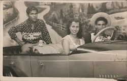 Three People Posing in a Car, Studio Photo Unidentified People Postcard Postcard Postcard