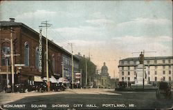 Monument Square Showing City Hall Postcard