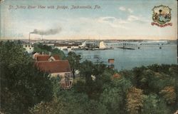 St. John's River View with Bridge Jacksonville, FL Postcard Postcard Postcard