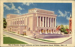 View Of Worcester Memorial Auditorium And Central Congregational Church Postcard