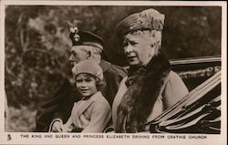 The King and Queen and Princess Elizabeth Driving From Crathie Church Royalty Postcard Postcard Postcard