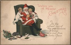 Wishing you A MERRY CHRISTMAS - Santa Reading to Two Children Postcard