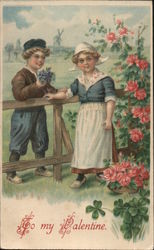 To my Valentine - Girl and Boy, Flowers Children Postcard Postcard Postcard