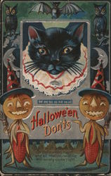 Halloween Don'ts Black Cat and Two Corn Scarecrows Postcard Postcard Postcard