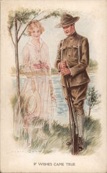 Soldier with gun imagining woman: "If wishes came true" Military Postcard Postcard Postcard