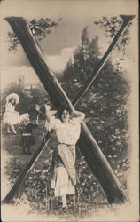 X monogram with woman and children Postcard