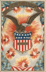 Hurrah!Let the Eagle Scream Hurrah! 4th July - Eagle and crest Postcard