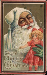 A Merry Christmas - Santa Holding Doll Postcard