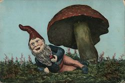 Gnome Under Mushroom Fantasy Postcard Postcard Postcard