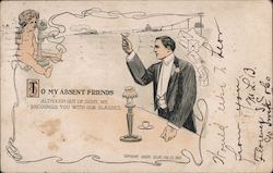 To My Absent Friends - Man Raising his Glass Telephones Postcard Postcard Postcard