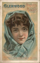 Glenwood Stoves and Ranges - Woman in a Blue Scarf Trade Card