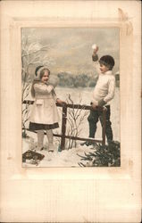 Two Kids Playing in the Snow Postcard