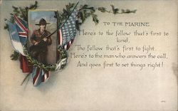 To The Marine - Soldier Holding Rifle , Between Two Flags Marines Postcard Postcard Postcard