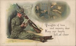 Soldier reading letter from home Military Postcard Postcard Postcard