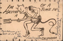 The drawing of the devil with a pitchfork Postcard