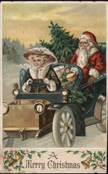 Woman Driving Car With Santa in Back Santa Claus Postcard Postcard Postcard