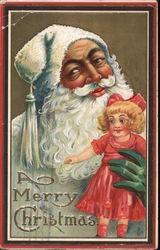 Santa Claus holding a smiling doll. Postcard