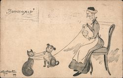 A Woman Sitting with a Dog and a Cat Women Postcard Postcard Postcard