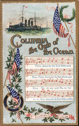 A ship in the Ocean with a song and flag Postcard