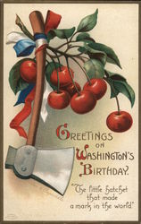 Greetings on Washington's Birthday - Hatchet Tied with Cherries President's Day Postcard Postcard Postcard