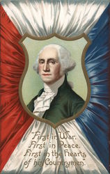 President George Washington in a Crest with Red, White and Blue Cloth Border Presidents Ellen Clapsaddle Postcard Postcard Postcard