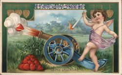 To My Valentine - Cupid Shooting Heart from a Cannon Postcard Postcard Postcard