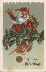 Christmas Greetings - Santa with sack of toys Postcard