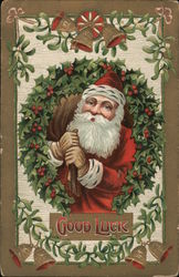 Santa Claus in a wreath Postcard Postcard Postcard