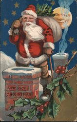 Santa by the Chimney Santa Claus Postcard Postcard Postcard